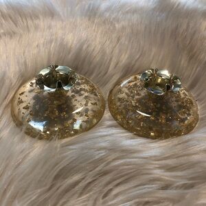 Vintage mid century lucite gold flecked candle holder pair